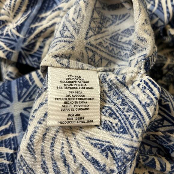 Nat Nast Blue White Silk Blend Hawaiian Shirt Size Large Button Up Palm Leaves - Picture 5 of 6